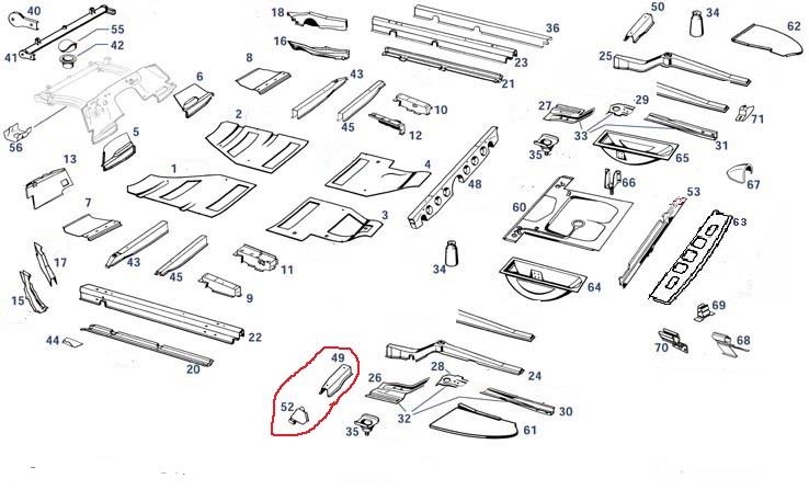 Wagenheberaufnahme hinten links Ponton 180/190, 219, 220 Wagenheberaufnahme hinten links Ponton 180/190, 219, 220